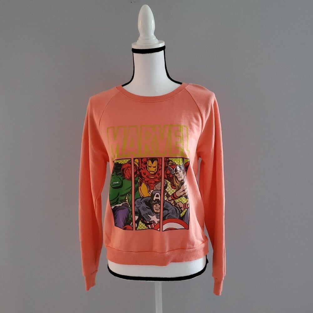 Mighty Fine Marvel Heroes Round Neck Orange Sweatshirt Size M